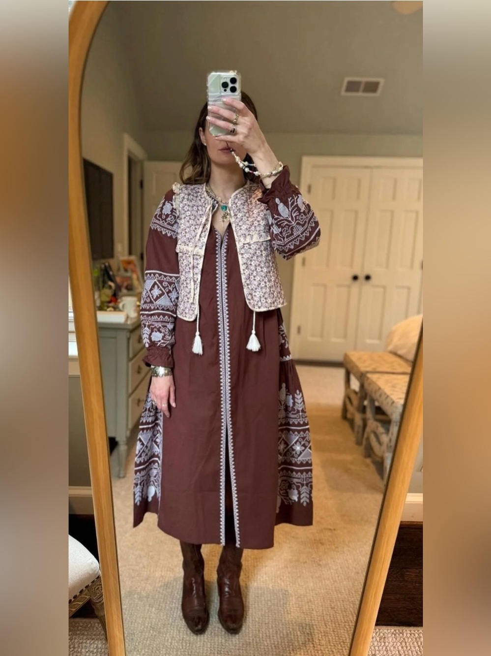Julia Amory, Dunmore embroidered dress, in chocolate, size XS